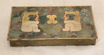 Vintage Brass Wood Lined Trinket Box
