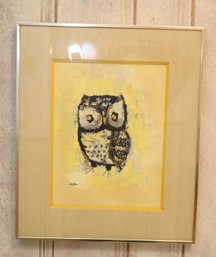 Vintage Framed Margaret Layton Owl Print Framed Mid Century Modern Turner Wall Accessory (L-9)