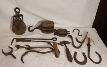 Vintage Primatives Farmhouse Pulleys, Horse Shoes, And More!(TR-3)