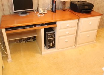 Wood Top Computer Desk And File Cabinet (L-13)