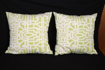 Pair Of HB Home Green/White Throw Pillows (B-55)