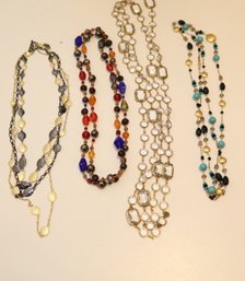 4 LONG Beaded Necklaces Sterling 925 Clasp (H-75)