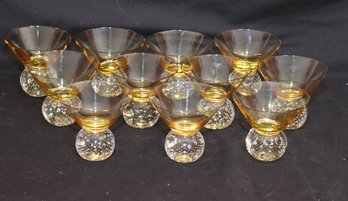 Vintage Set Of 11 Amber Glasses On Round Bubble Glass Base Carl Erickson (B-57)