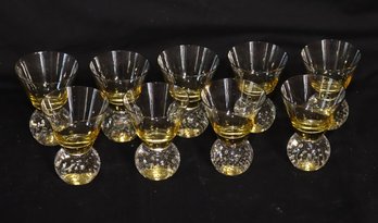 Vintage Set Of 9 Amber Glasses On Round Bubble Glass Base Carl Erickson (B-58)