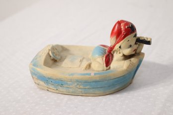 Vintage 1960 Bobby Shaftoe Alan Jay Bath Toy Plastic Squeeze Pirate Boy Boat (P-63)
