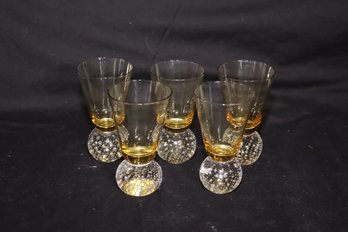 Vintage Set Of 5 Amber Glasses On Round Bubble Glass Base Carl Erickson (B-59)