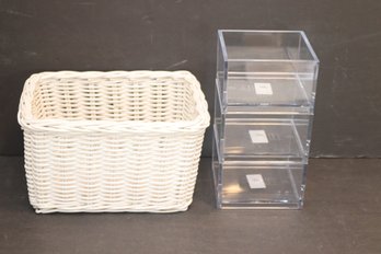 White Basket And 3 Stacking Acrylic Storage Boxes (GF-29)