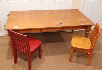 Large Childs Arts And Craft Table With 3 Drawers And 2 Chairs