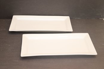 Pair Of Crate & Barrel White Porcelain Rectangular Trays (GF-31)