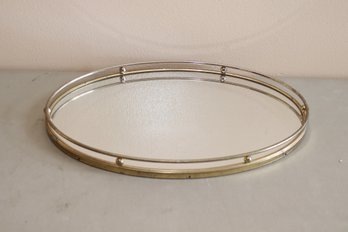 Brass Trimmed Mirrored Oval Vanity Tray (T-59)