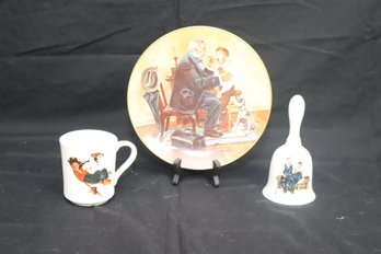 Norman Rockwell Plate Mug And Bell