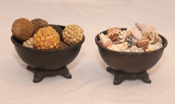 Pair Of Metal Bowls With Shells And Balls (J-32)