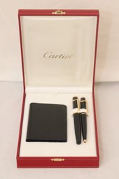 Cartier Diabolo Gold Trim Ballpoint Pen & Bifold Wallet Men's Gift Set