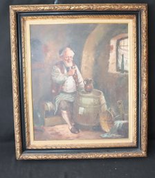 Framed Oil Painting The Wine Taster Signed By CONRAD HERRMANN. (T-71)