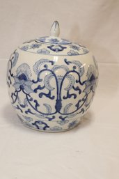Blue And White Asian  Porcelain Ginger Jar