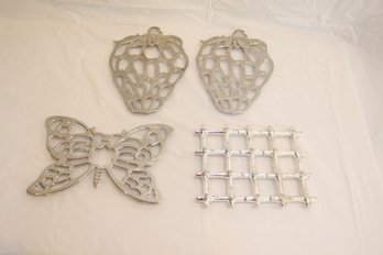 Leonard Silverplate Strawberry And Butterfly Trivets & Expandable Bamboo Trivet