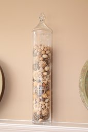 Tall Covered Glass Round Container With Wood Balls Things! (C-4)