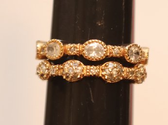 Pair Of 925 Sterling Silver Gold Tone Stacking Rings (H-98)