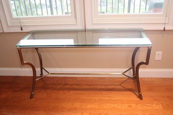 Glass Topped Brass Base Console Table (C-12)