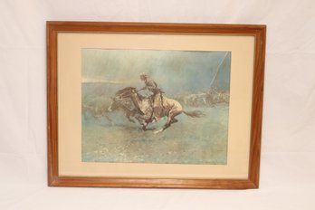 Framed Frederic Remington Stampede Cowboy  Print
