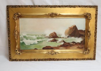 Antique 1913 Framed Rhode Island Coastline Painting By Dora Rozier (F-59)