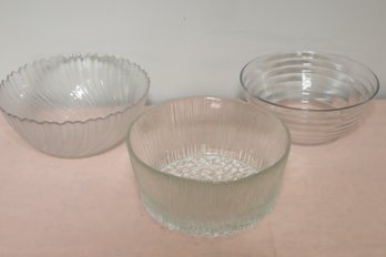 3 Glass Salad Serving Bowls.  (F-65)