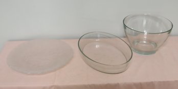 Glass Platter, Oval Bowl And Serving Bowl (F-71)