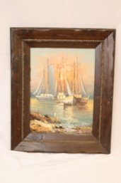Vintage Framed Billy Wilder Nautical Ship Painting (F-66)