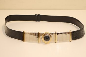 Vintage Judith Leiber Adjustable Snakeskin Belt Silver/Gold Buckle W/ Black Onyx (B-14)