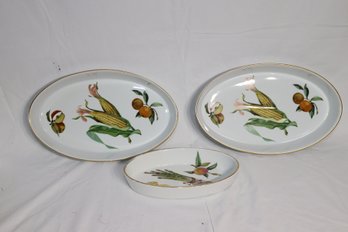 Set Of 3 Of Royal Worcester Evesham Flameproof Porcelain Oval Serving Bowls (G-64)