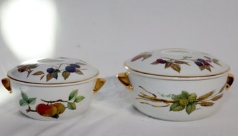 Pair Of Royal Worcester Evesham Flameproof Porcelain Covered Casserole Bowls (G-66)