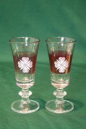 Set Of 2 Italian Cordial Glasses - Floral W/ Gold Accents Liqueur Stemware