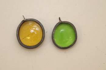 Pair Of Vintage Colored Class Pendants (J-6)