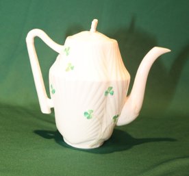 BELLEEK Bone China SHAMROCK HARP Handle Tea Coffee Pot (C-40)