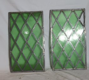 Pair Of Green Stained Glass Panels Windows