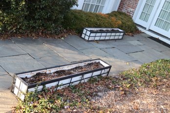 Pair Of White And Black Metal Rectangular Outdoor Planters (G-18)