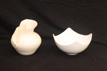 White Pottery Vase And Bowl (J-87)