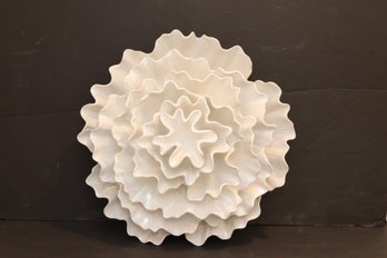 LARGE Global Views Ceramic Wall Decor Carnation Pearl White Floral Art Made In Italy