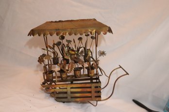 Vintage Tin Metal Flower Waggon (F-25)