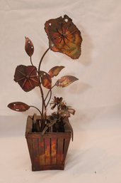 Vintage Tin Metal Flower In Planter (F-26)