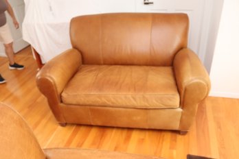 Pottery Barn Mitchel Gold Brown Leather Love Seat. (B-40)