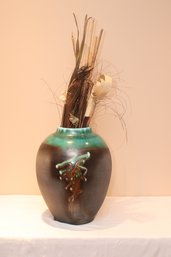 Tony Evans Vase Copper Raku Studio Pottery Asian Symbol Signed & #312