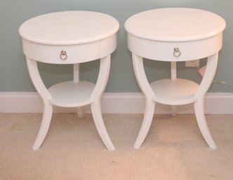 Pair Of White Round End Table Nightstands