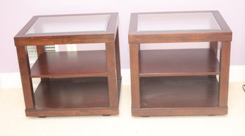 Pair Of Glass Top 3 Tier Side Tables