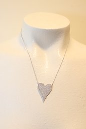 Sterling Silver Necklace With Rhinestone Covered Heart Pendant (IZ-23)