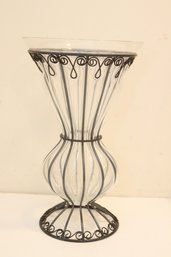 Blown Glass In Metal Flower Vase (T-14)