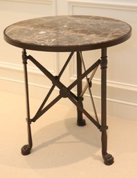 Murray's Iron Works Round Marble Top Table  On Metal Base W Claw Feet. (J-18)