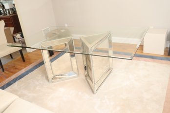 Glass Top Table On Mirrored Bases