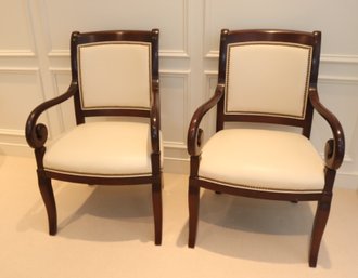 Pair HANCOCK & MOORE Mahogany Frame Leather And Nail Head Arm Chairs   (J-19)