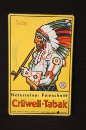 Vintage Crwell-Tabak Native American Indian Chief Advertising Sign
